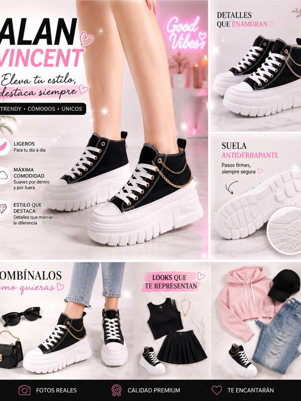 **BLACK  PLATFORM HIGH/TOP SNEAKERS FOR WOMEN **- Casual Street Style ⚫💲💲💲